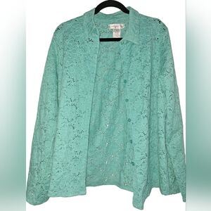 Susan Graver Stretch Lace Shirt – Light Green Elegance USED